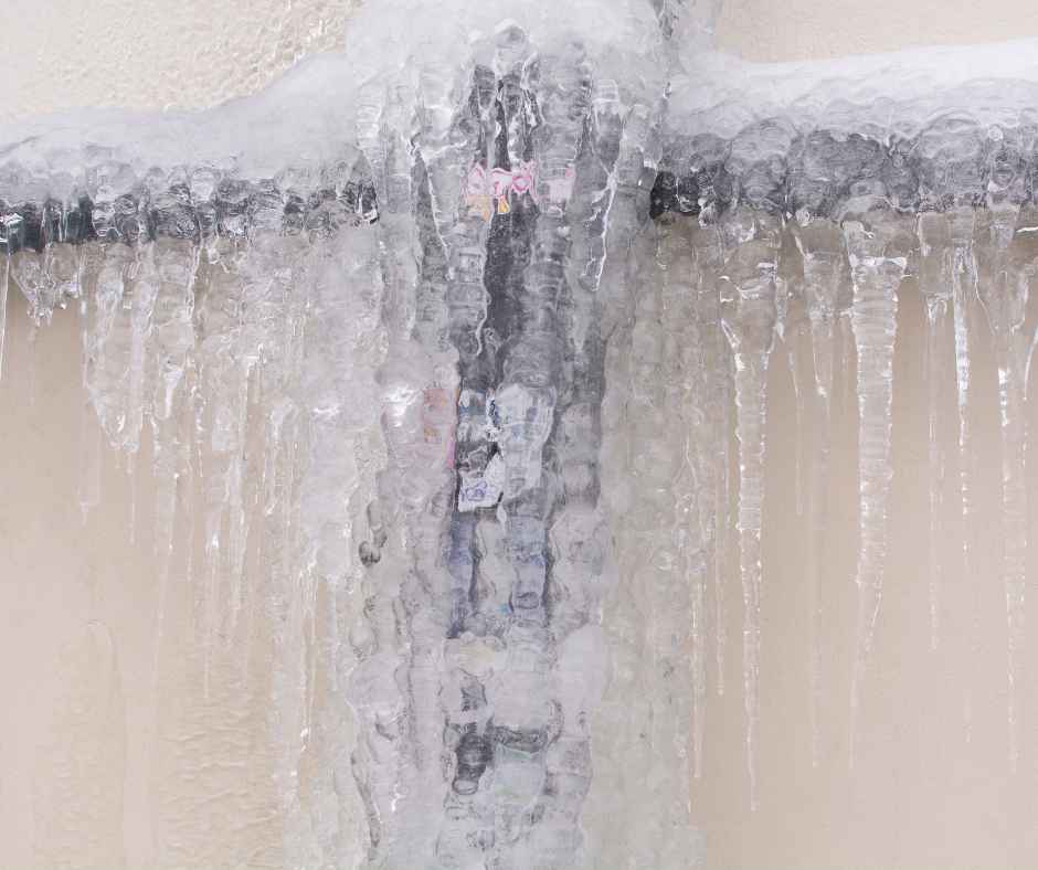 Frozen pipes covered in ice