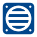 Blue rounded-square icon featuring a circular vent with horizontal slats