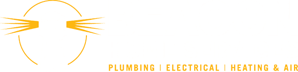 Beacon Home Services logo with a lighthouse emitting rays and the text 'BEACON HOME SERVICES' and 'PLUMBING | ELECTRICAL | HEATING & AIR'.