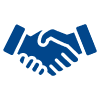 Blue handshake icon representing partnership or agreement.